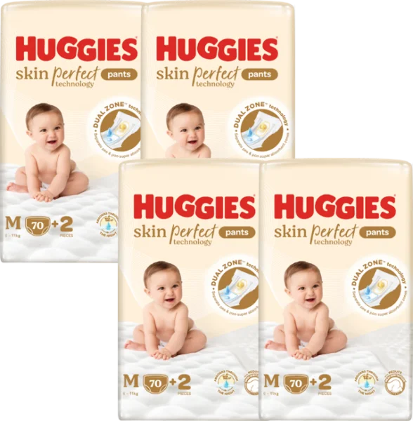 Combo 4 Tã quần Huggies SkinPerfect Pants (M, 6-11kg, 70+2 miếng) (giao bao bì ngẫu nhiên)