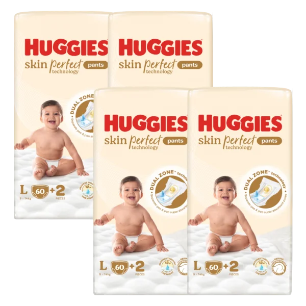 Combo 4 T&atilde; quần Huggies SkinPerfect Pants (L, 9-14kg, 60+2 miếng) (giao bao b&igrave; ngẫu nhi&ecirc;n)