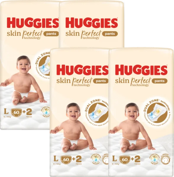 Combo 4 Tã quần Huggies SkinPerfect Pants (L, 9-14kg, 60+2 miếng) (giao bao bì ngẫu nhiên)