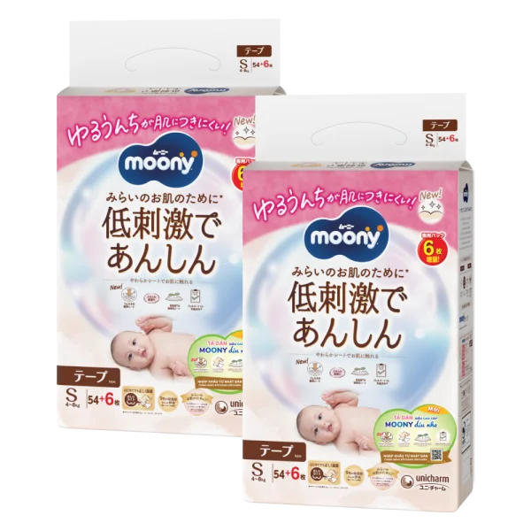Combo 2 T&atilde; d&aacute;n Moony Natural (S, 54 miếng + 6 miếng)