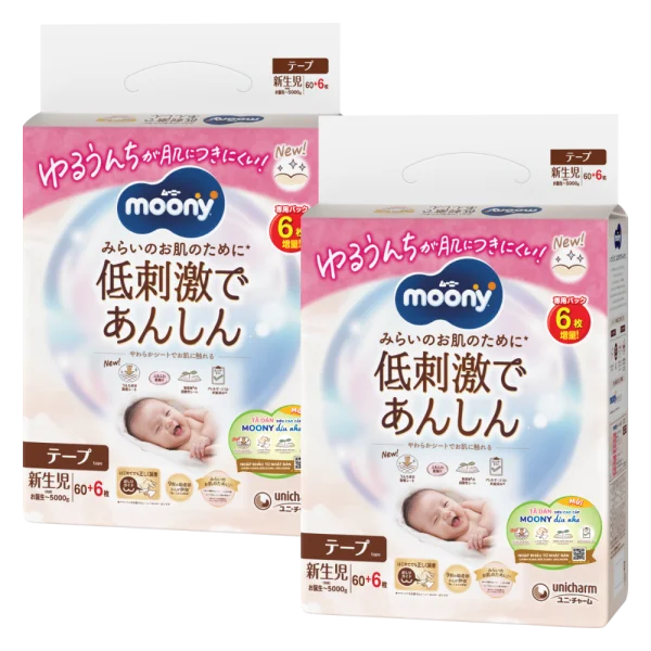 Combo 2 T&atilde; d&aacute;n Moony Natural (NB, 60 miếng + 6 miếng)