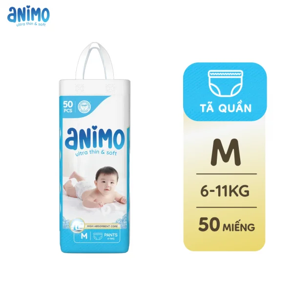 Tã Quần Animo Siêu Mềm Thoáng (M, 50 miếng)