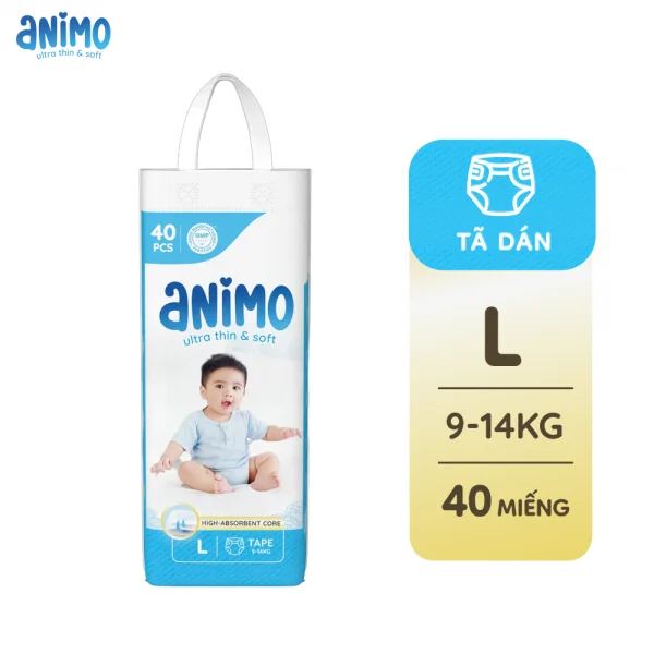 Tã dán Animo Siêu Mềm Thoáng (L, 40 miếng)