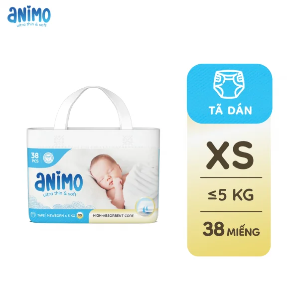 Tã dán Animo Siêu Mềm Thoáng (XS, 38 miếng)