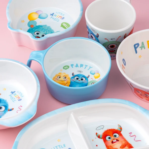 Bát ăn dặm melamine cao cấp Animo (S1302, 1 tay cầm, monster party)
