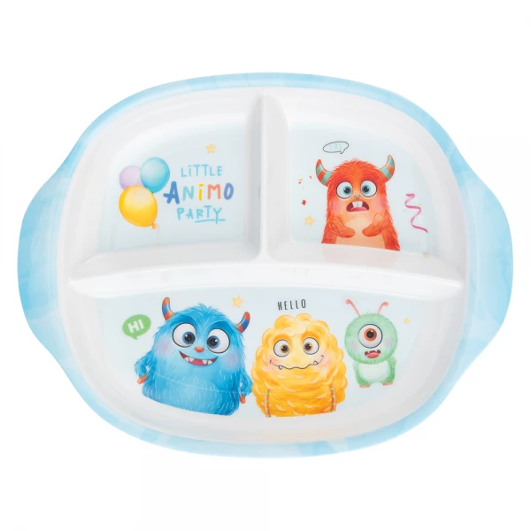 Khay ăn dặm 3 ngăn melamine cao cấp Animo (W3068, monster party)