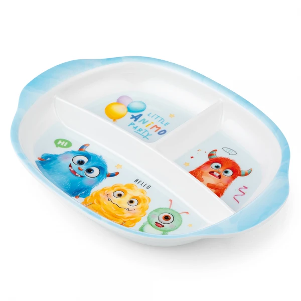 Khay ăn dặm 3 ngăn melamine cao cấp Animo (W3068, monster party)