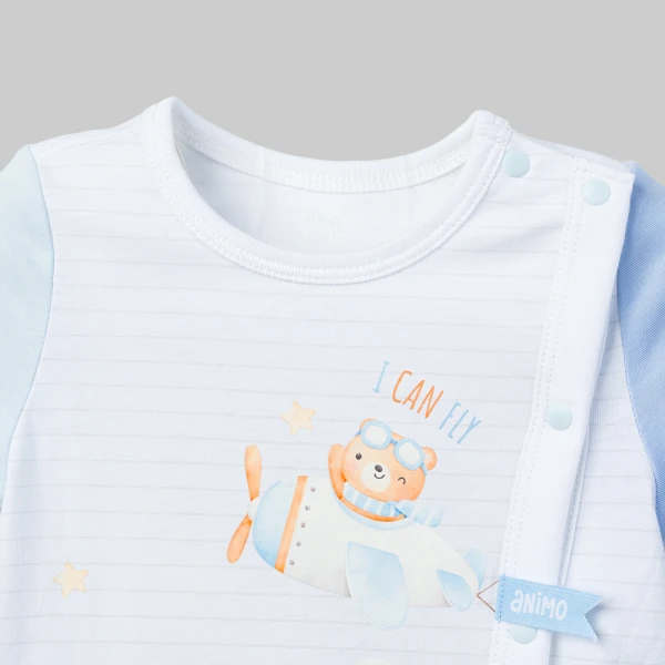 Bodysuit bé trai đùi Animo VD0126004 (0-12M,Trắng - xanh nhạt,NN02)