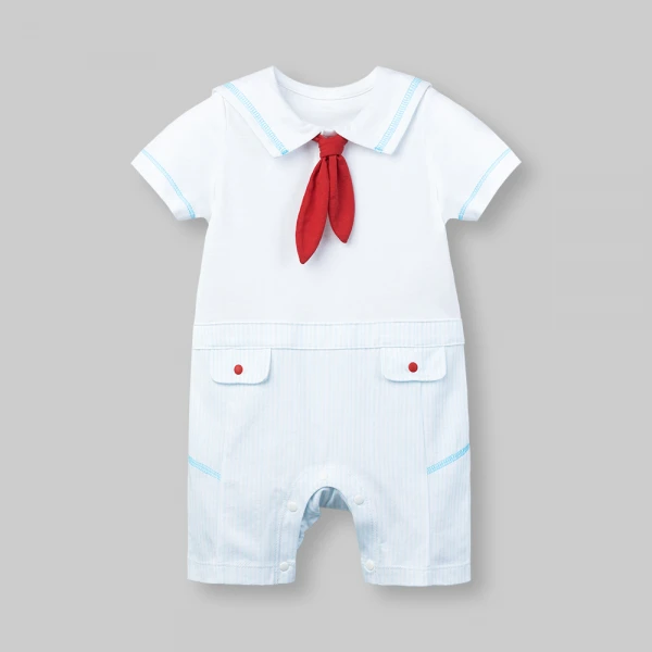 Bodysuit bé trai đùi Animo VD0126005 (0-12M,Trắng - sọc xanh nhạt)