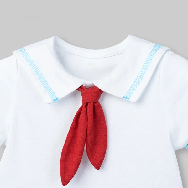 Bodysuit bé trai đùi Animo VD0126005 (0-12M,Trắng - sọc xanh nhạt)