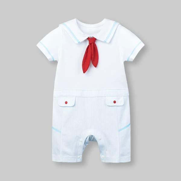 Bodysuit bé trai đùi Animo VD0126005 (0-12M,Trắng - sọc xanh nhạt)