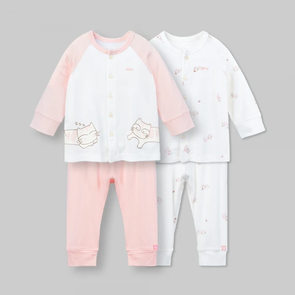 Set 2 bộ kháng khuẩn modal dài Animo VD0126018 (0-24M,Trắng-hồng nhạt,NN06)