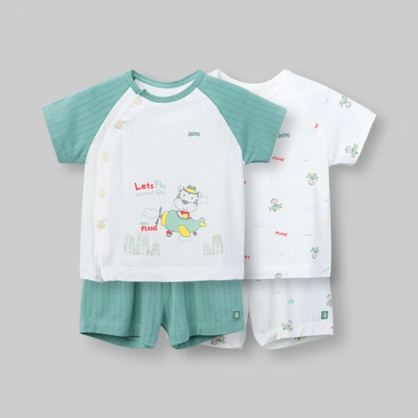 Set 2 bộ kháng khuẩn modal ngắn Animo BMC1125058 (0-24M,Trắng-xanh mint tươi,TT06)