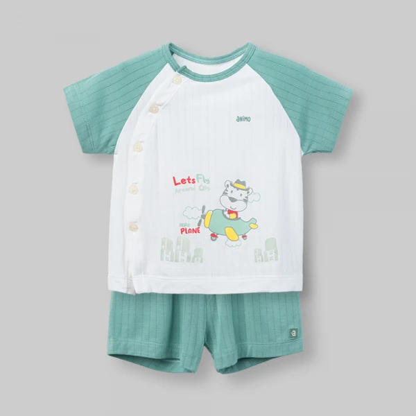 Set 2 bộ kháng khuẩn modal ngắn Animo BMC1125058 (0-24M,Trắng-xanh mint tươi,TT06)