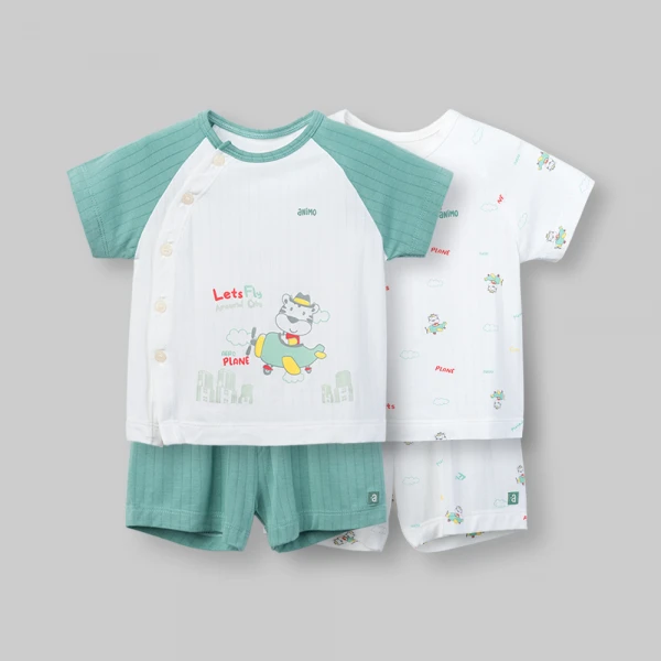 Set 2 bộ kháng khuẩn modal ngắn Animo BMC1125058 (0-24M,Trắng-xanh mint tươi,TT06)