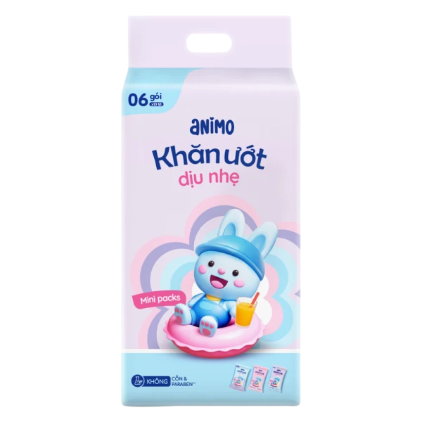 Khăn Ướt Dịu Nhẹ Animo Minipacks (6 gói x 10 tờ)