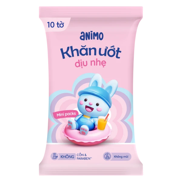 Khăn Ướt Dịu Nhẹ Animo Minipacks (6 gói x 10 tờ)