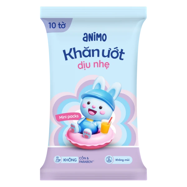 Khăn Ướt Dịu Nhẹ Animo Minipacks (6 gói x 10 tờ)