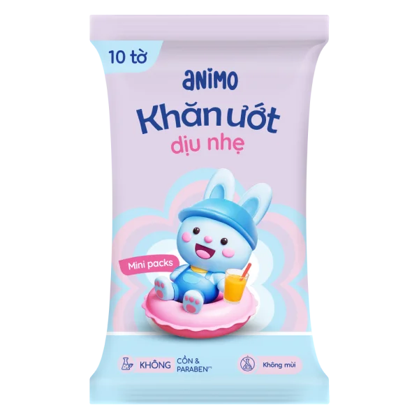 Khăn Ướt Dịu Nhẹ Animo Minipacks (6 gói x 10 tờ)