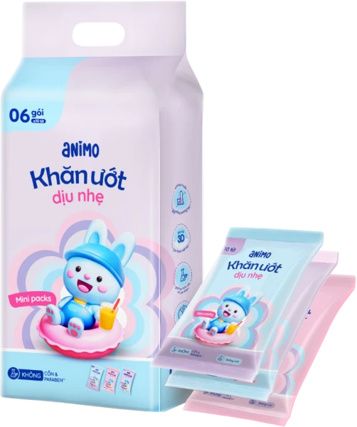 Khăn Ướt Dịu Nhẹ Animo Minipacks (6 gói x 10 tờ)