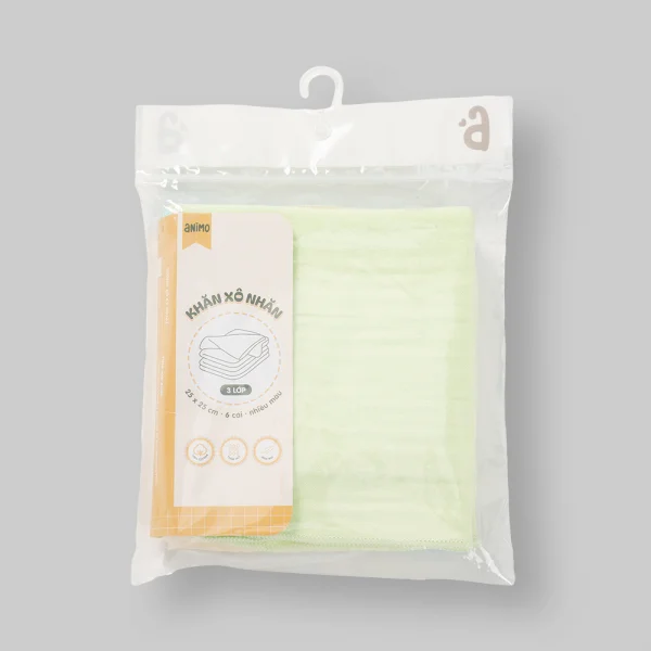 Khăn sữa xô nhăn Cotton 3 lớp trơn Animo T2601_PP001 (25x25cm,6 cái)
