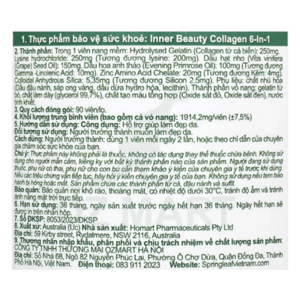 Thực phẩm bảo vệ sức khỏe: Inner Beauty Collagen 6-In-1 90 viên