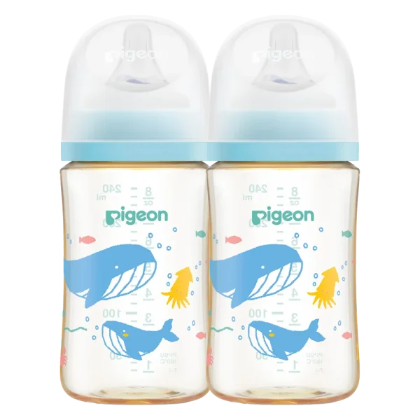Combo 2 Bình Sữa Pigeon PPSU Softouch Baby-Friendly World 240ml, đại dương (M)
