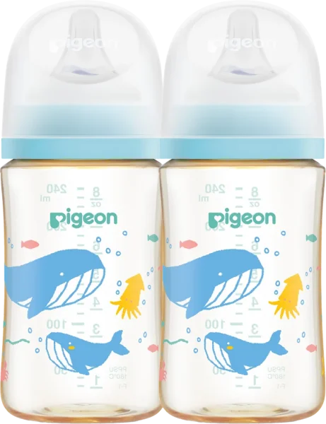 Combo 2 Bình Sữa Pigeon PPSU Softouch Baby-Friendly World 240ml, đại dương (M)