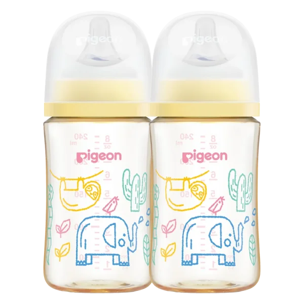 Combo 2 Bình Sữa Pigeon PPSU Softouch Baby-Friendly World 240ml, muông thú (M)