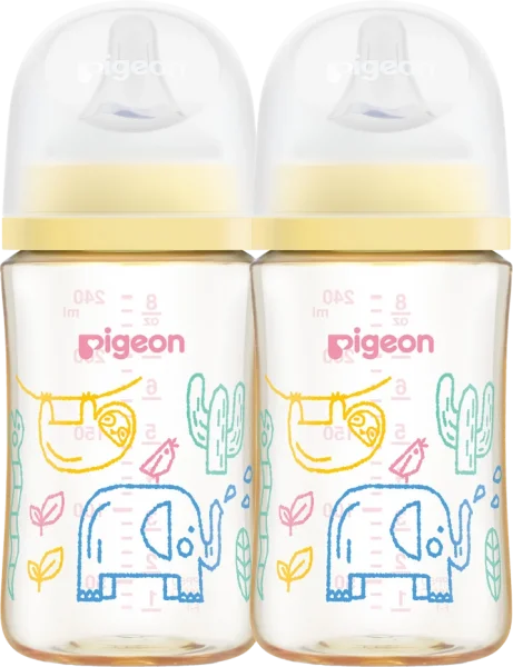 Combo 2 Bình Sữa Pigeon PPSU Softouch Baby-Friendly World 240ml, muông thú (M)