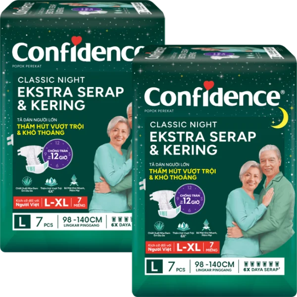 Combo 2 Tã dán người lớn Confidence thấm hút vượt trội & khô thoáng size L7 (vòng hông 98 - 140cm)