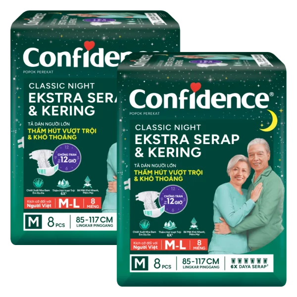 Quà tặng khi mua Combo 2 Tã dán người lớn Confidence thấm hút vượt trội & khô thoáng size M8 (vòng hông 85-117cm)