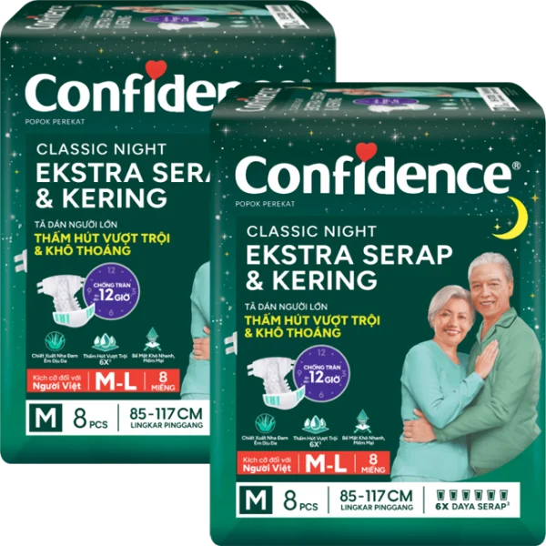 Combo 2 Tã dán người lớn Confidence thấm hút vượt trội & khô thoáng size M8 (vòng hông 85-117cm)
