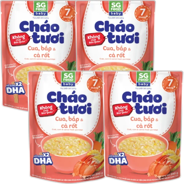 Combo 4 Cháo tươi baby cua, bắp cà rốt 240g SGF