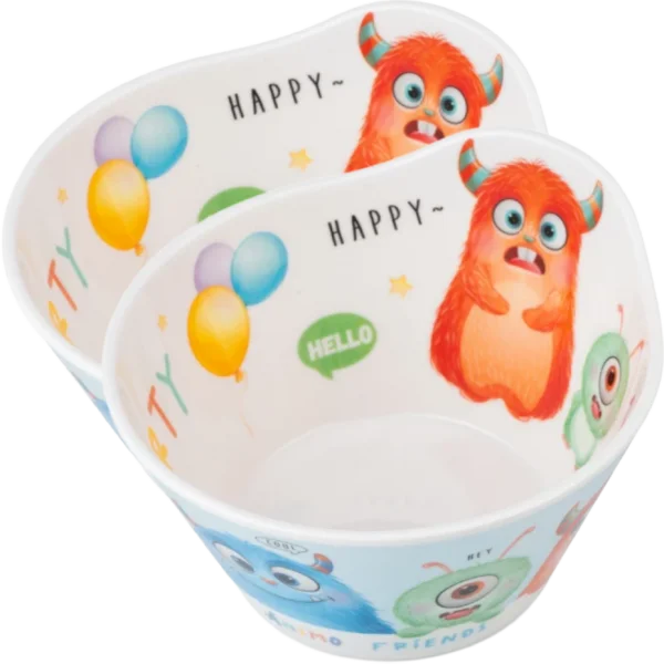 Combo 2 Bát ăn dặm melamine cao cấp Animo (W6015, tròn, monster party)