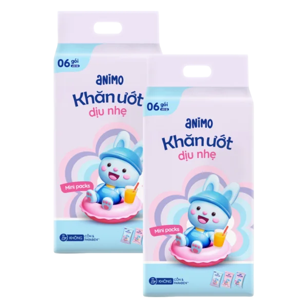 Combo 2 Khăn Ướt Dịu Nhẹ Animo Minipacks (6 gói x 10 tờ)