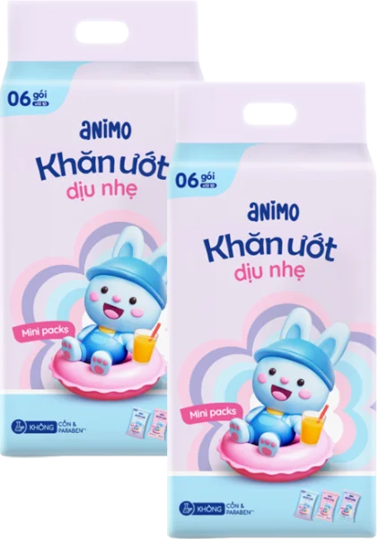 Combo 2 Khăn Ướt Dịu Nhẹ Animo Minipacks (6 gói x 10 tờ)