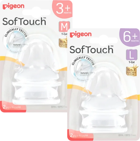 Combo 1 Núm Ty Softouch Pigeon size M và 1 Núm Ty Softouch Pigeon size L