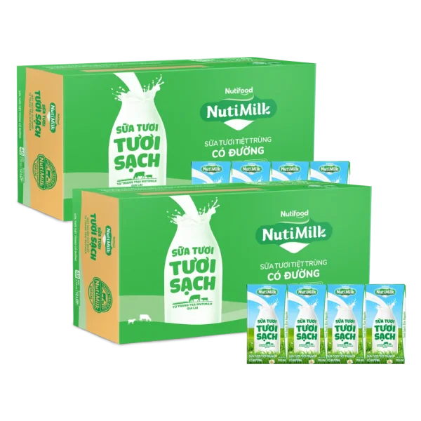 2 Thùng Sữa tươi sạch tiệt trùng Nutimilk, có đường, 110ml (lốc 4 hộp)