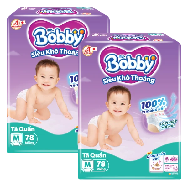 Combo 2 Tã quần Bobby size M, 78 miếng (giao bao bì ngẫu nhiên)