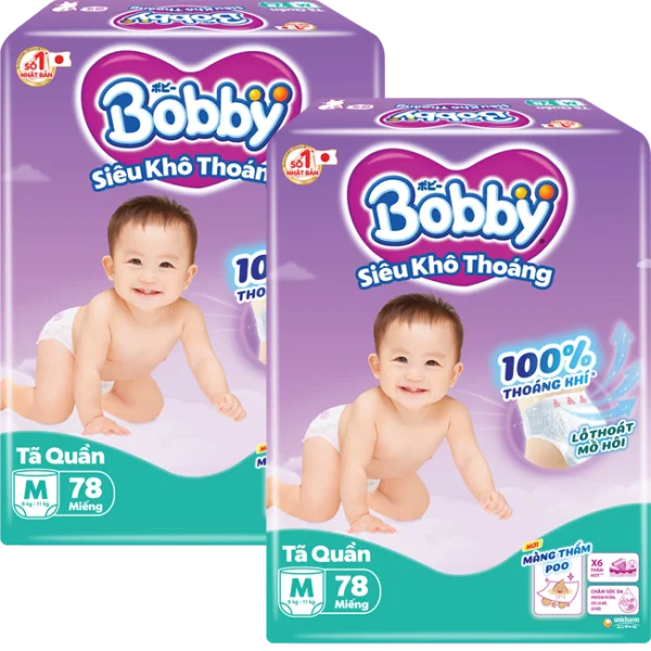 Combo 2 Tã quần Bobby size M, 78 miếng (giao bao bì ngẫu nhiên)