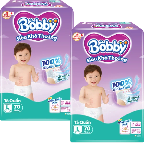 Combo 2 Tã quần Bobby size L, 70 miếng *giao bao bì ngẫu nhiên