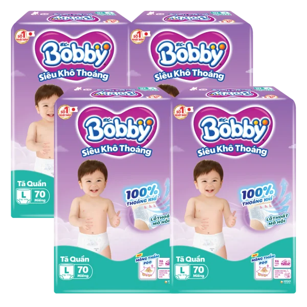 Combo 4 Tã quần Bobby size L, 70 miếng *giao bao bì ngẫu nhiên