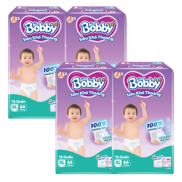 Combo 4 Tã quần Bobby size XL, 66 miếng + 6 miếng (Giao bao bì ngẫu nhiên)