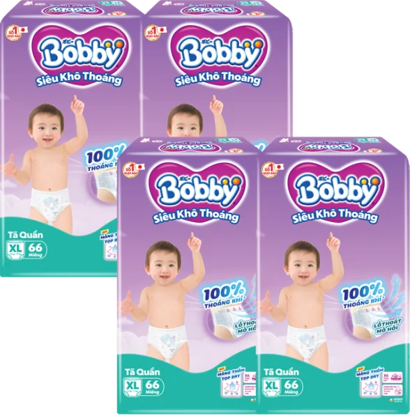 Combo 4 Tã quần Bobby size XL, 66 miếng + 6 miếng (Giao bao bì ngẫu nhiên)