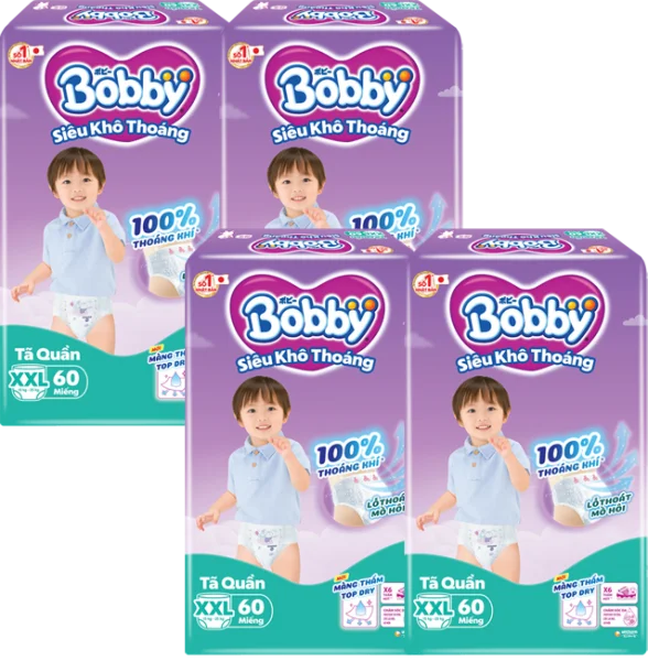 Combo 4 Tã quần Bobby size XXL, 60 miếng (Giao bao bì ngẫu nhiên)