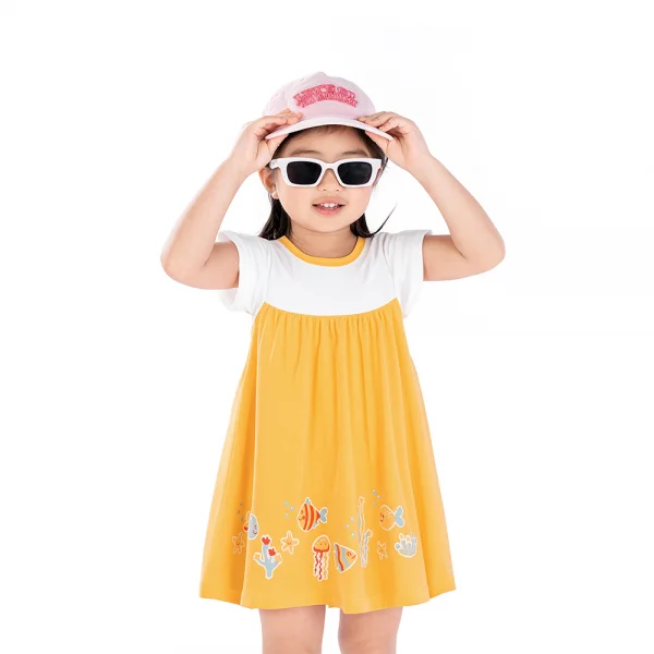 Đầm bé gái Animo Easy TX0326023 (1Y-4Y,Trắng-vàng,TT02)