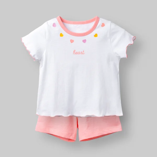 Bộ bé gái ngắn Animo Easy LU0326010 (1Y-4Y,Trắng-hồng,TT01)
