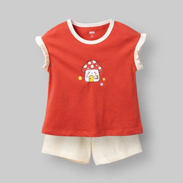 Bộ bé gái ngắn Animo Easy LU0326013 (1Y-4Y,Đỏ-kem,DD01)