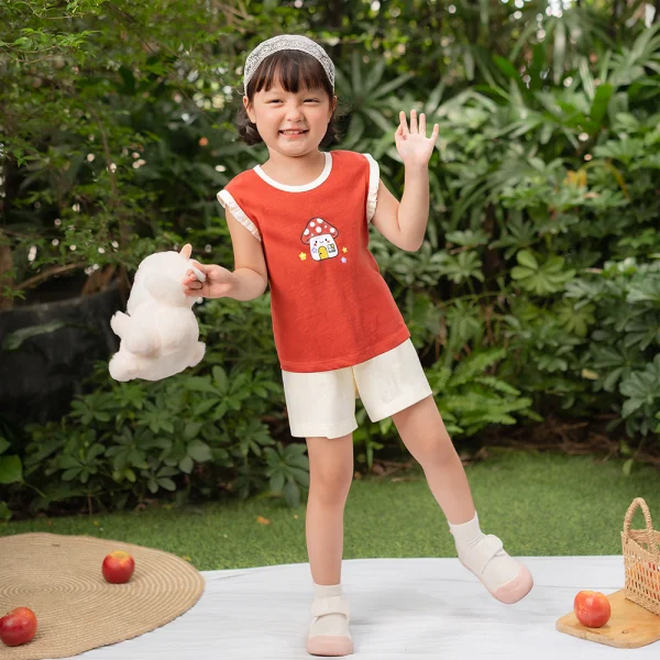 Bộ bé gái ngắn Animo Easy LU0326013 (1Y-4Y,Đỏ-kem,DD01)